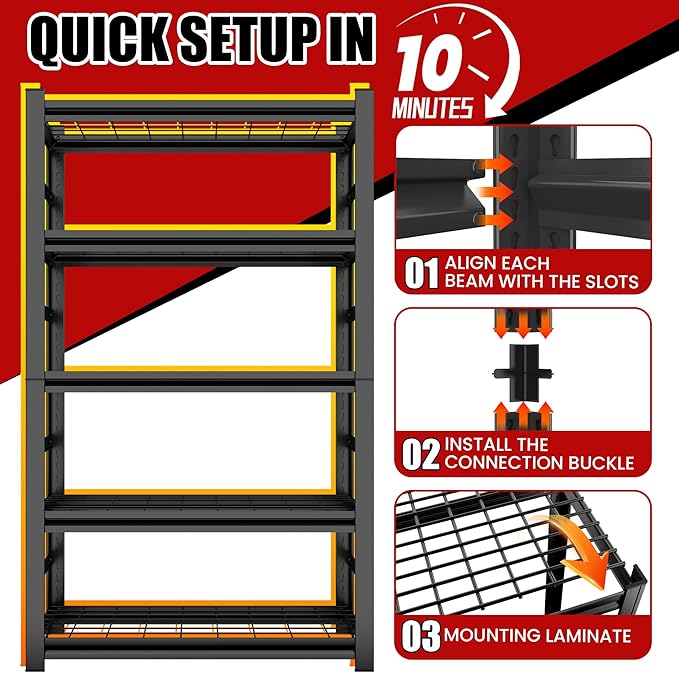 Wire Storage Shelving Unit, 5 Tier Adjustable Metal Shelves, Kitchen Shelves Metal Organizer Wire Rack, Industrial Utility Shelf Rack for Kitchen, Laundry Room, Pantry, Warehouse