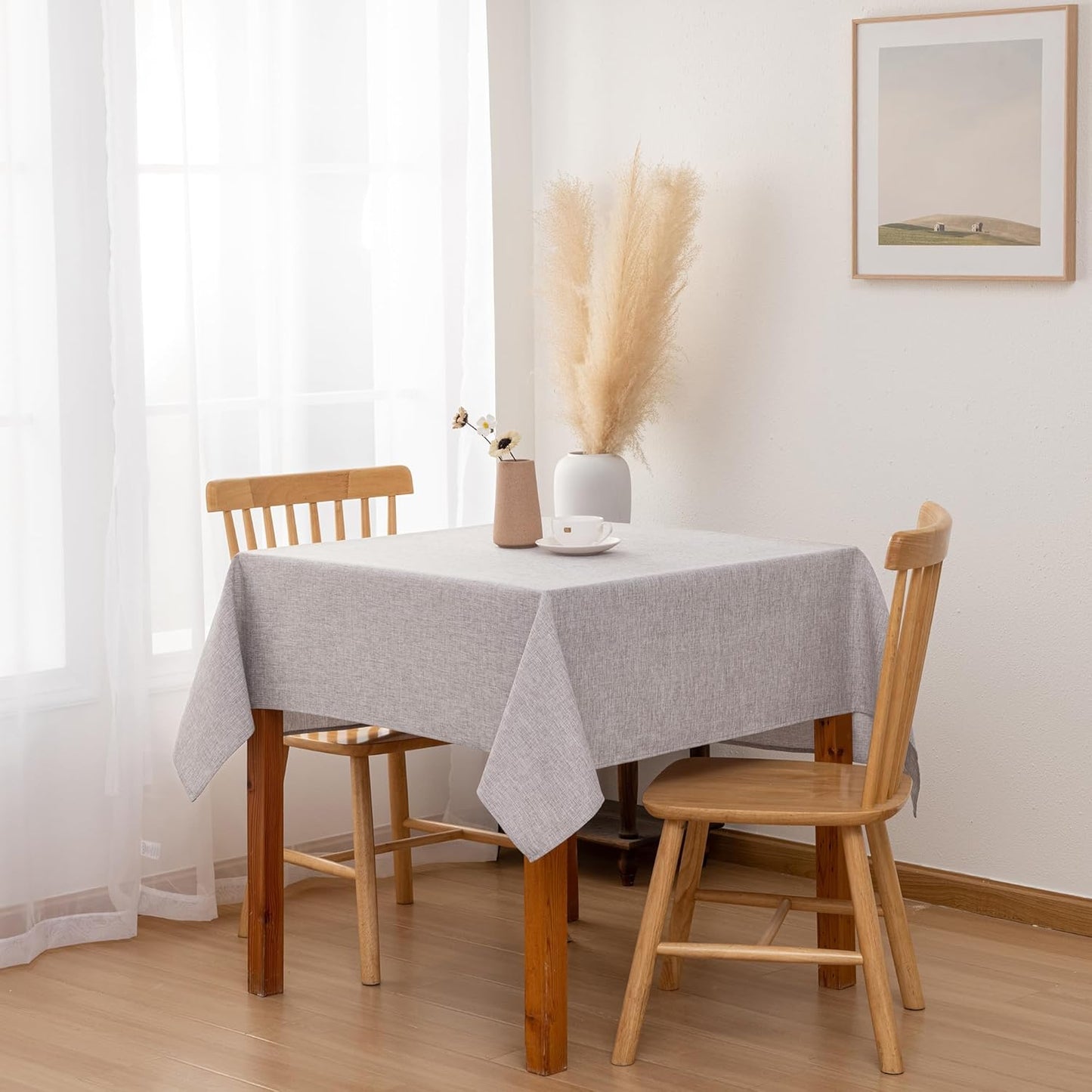 Hiasan 2 Pack Faux Linen Square Tablecloth - Wrinkle and Stain Resistant Washable Table Cloth for Kitchen Dining Room Holiday Table Cover for Party Dinner, Stone, 60 x 60 Inch