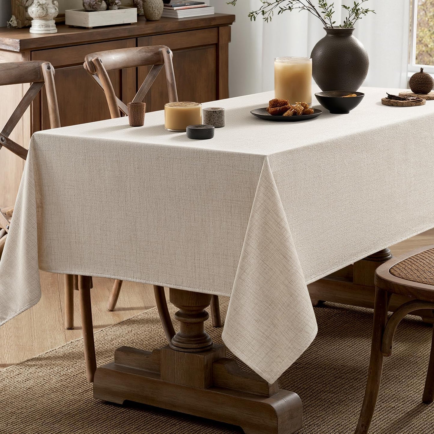 MIULEE Grayish White Linen Tablecloth 60x84 Inch Rectangle Table Cloth Waterproof,Stain Resistant & Wrinkle Resistant for Dining Party Wedding