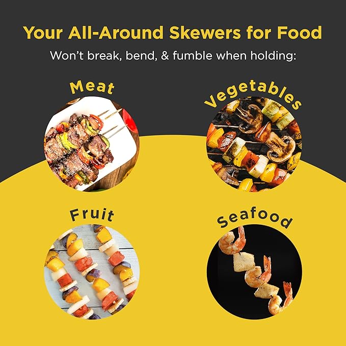 O-Yaki Flat Metal Kabob Skewer for Grilling – Set of 8 BBQ Skewers Stainless Steel with Storage Bag, Dishwasher Safe Skewers with Hook Handle & Sharp Tip for Outdoor BBQ, Cookouts & Oven Use – 8 Inch