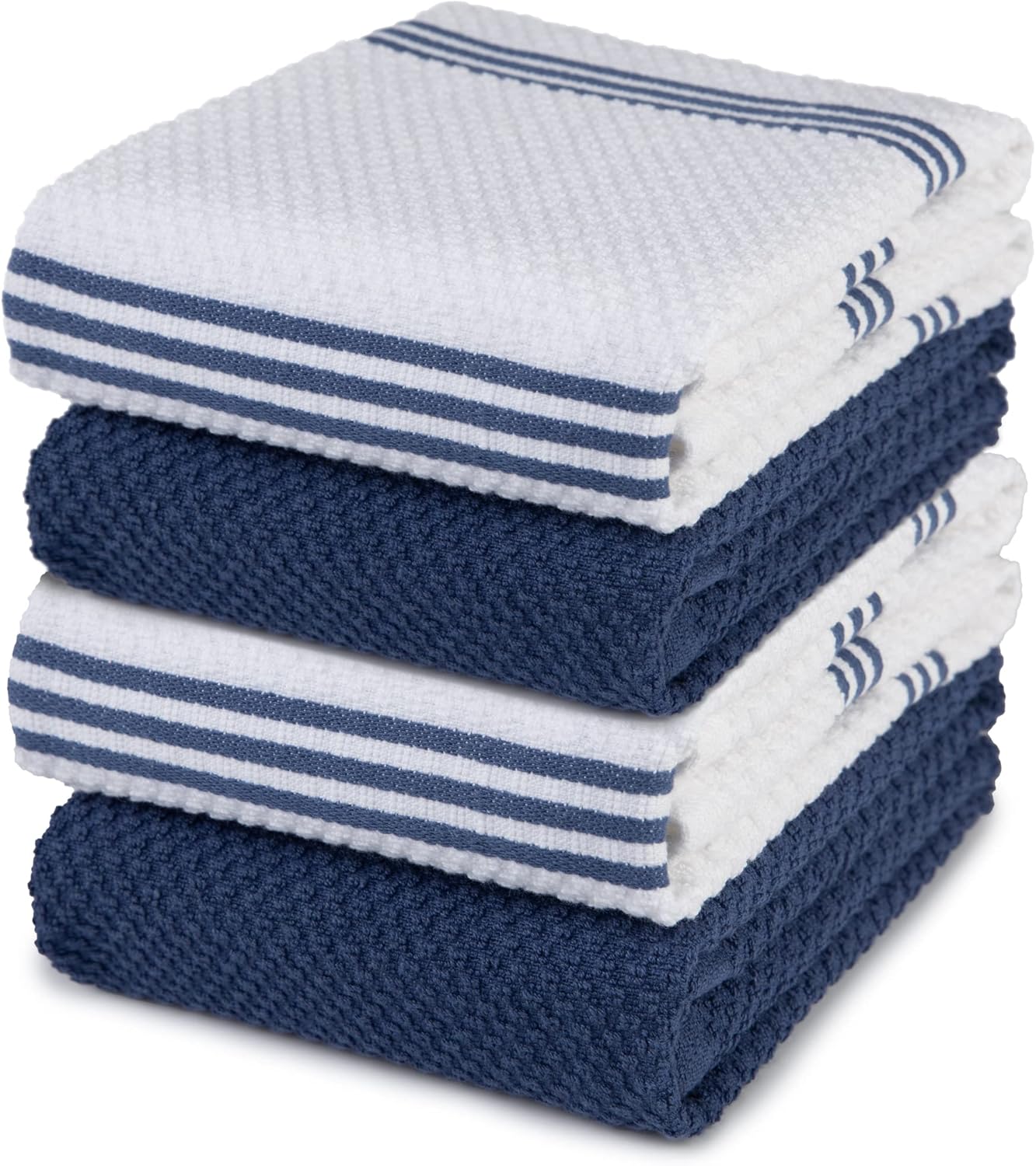 Sticky Toffee Cotton Kitchen Towels Set of 4 – 28x16 in Dark Blue and White Dish Towels, Reusable and Absorbent Tea Towels for Cleaning or Drying, Oeko-Tex Cotton