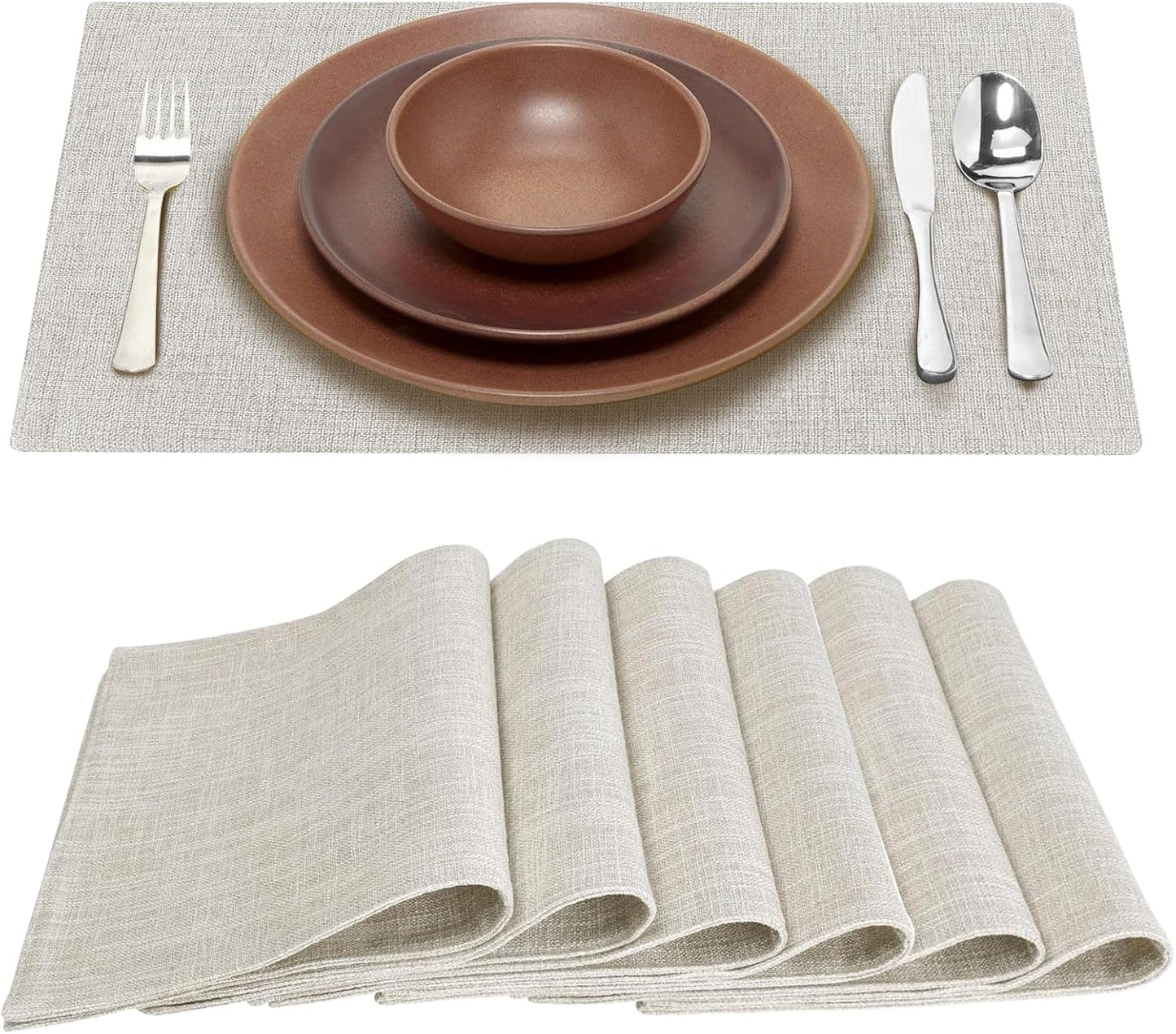 Cloth Placemats Set of 6, 14 x 19 Inch Cotton Linen Quilted Placemats Set of 6, Washable Farmhouse Dining Table Mats for Indoors & Outdoors