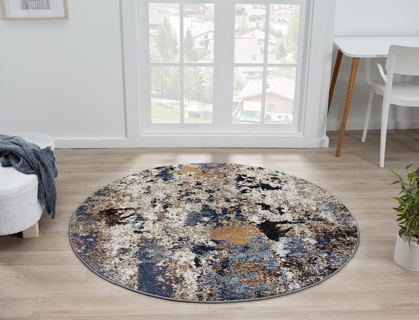 Keen Home Design Area Rugs - 5ft Round Non-Shedding, Abstract Rugs for Kitchen, Living Room, Bedroom, Dining Room, Entryway - Size: 5'3" Round, Multi