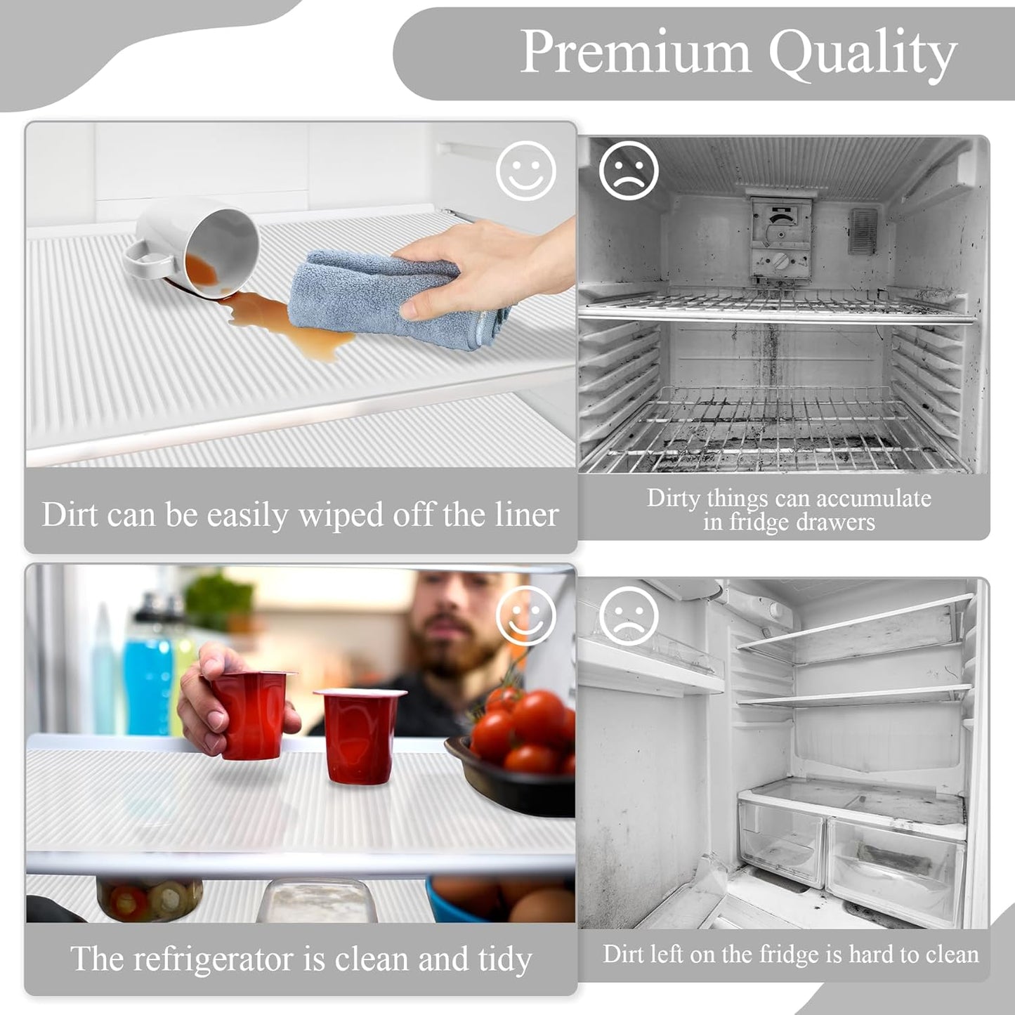 Non-Slip Silicone Refrigerator Liners for Shelves, Reusable Washable Fridge Shelf Drawer Liners, Cuttable Waterproof Oilproof Fridge Liner for Glass Shelve Kitchen Cabinet Drawer Mats (Clear, 2 Pack)