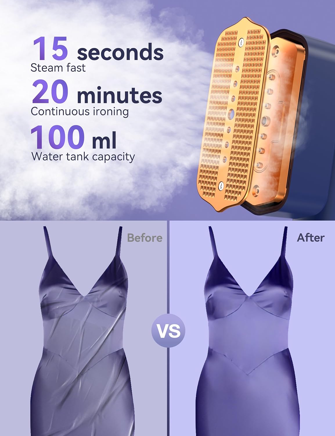 Steamer for Clothes, Sundu Portable 2-in-1 Steamer & Iron, 15s Heat-up, 100ml Tank, Ironing Gloves, 20 Min Steam, Wrinkle Remover, Garment Steamer for Travel & Home(Blue)