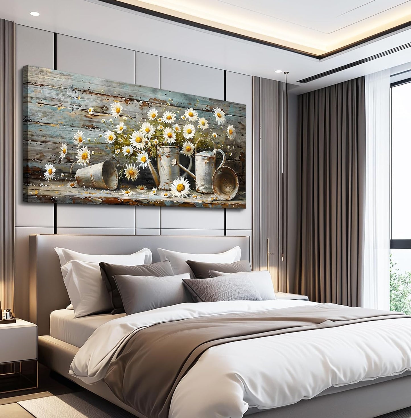 QIYILEXWART Canvas Wall Art For Living Room Large Wall Decor For Kitchen Bedroom Decorations Daisy Rustic Landscape Pictures Farmhouse Painting Artwork Room Wall Mural Aesthetic Home Decor 30x60 In