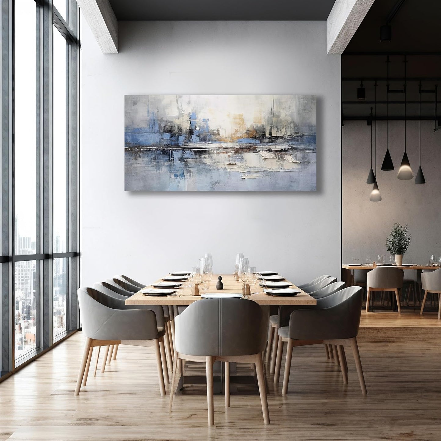 VHMING Abstract Wall Art Wall Decor Blue and Gray White Modern Canvas Wall Paintings Abstract Artwork for Living Room Bedroom Bathroom Office Home Decor Can Be Hung Directly 20"x 40"