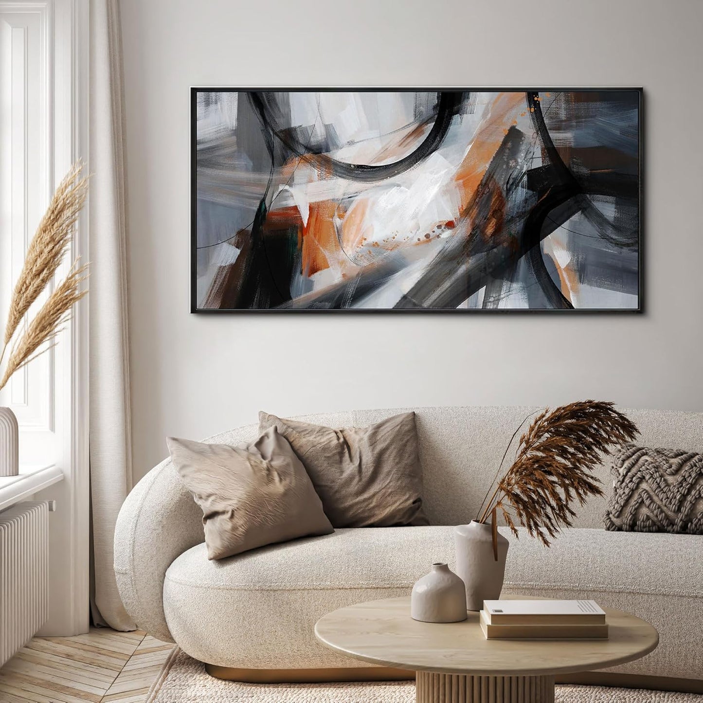 KLAKLA Wall Art for Living Room - Black and Orange Boho Abstract Canvas Framed Wall Decor Office Bedroom Art Modern Large Picture Artwork for Walls Prints Paintings Artwork 40x20 Inches