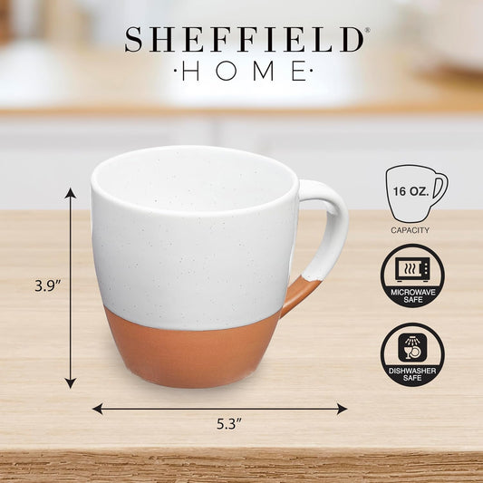 Sheffield Home - Set of 4, Large Stoneware 16oz Coffee Mugs with Handles - Dishwasher & Microwave Safe Ceramic - Ideal for Cappuccino, Espresso, Latte, or Tea - Vanilla White