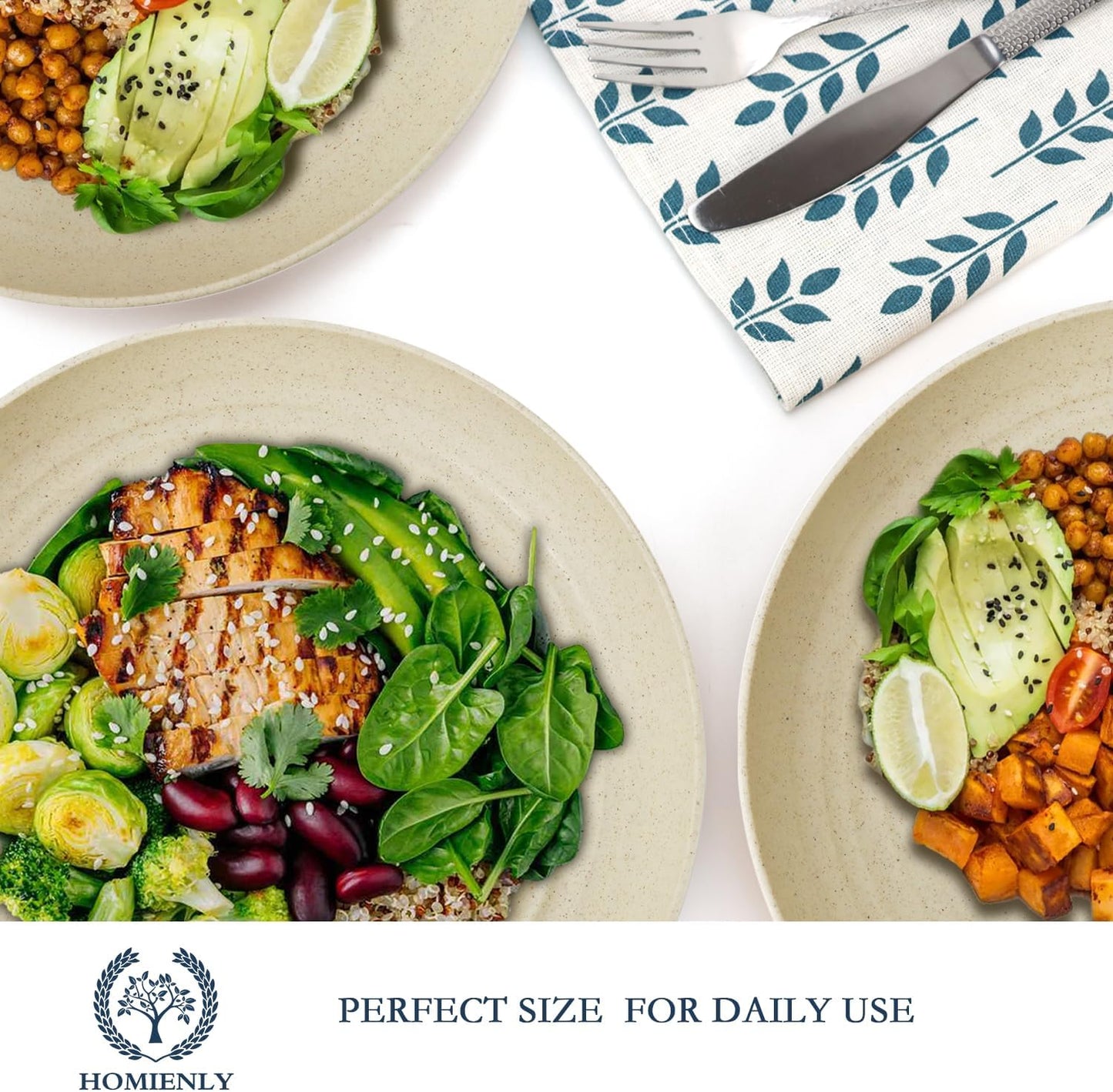 Homienly Wheat Straw Dinner Plates Set of 12 - Microwave & Dishwasher Safe Unbreakable Kids Plates (Beige, 9 inch)