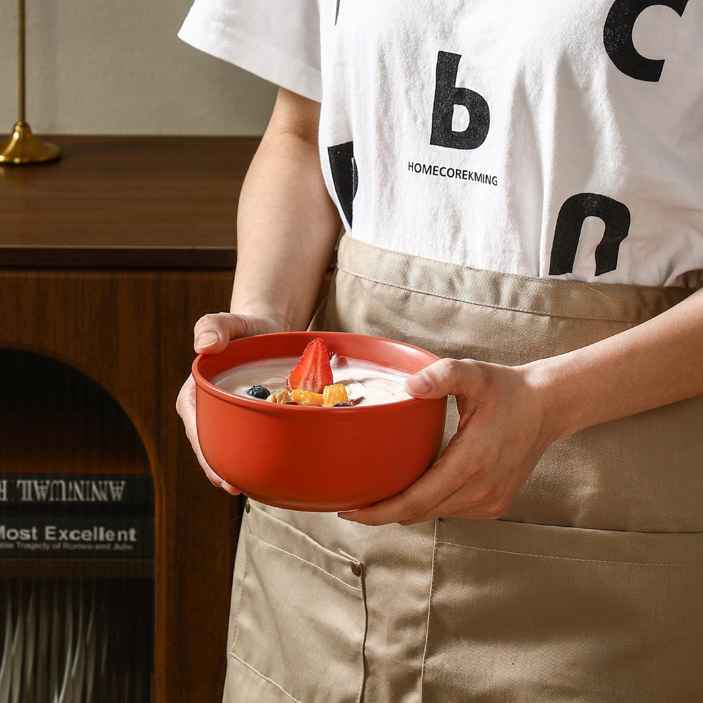 GZG 6-Inch Ceramic Cereal Bowls Set of 4, Rustic Matte Glazed Stoneware Bowls for Cereal, Soup, Salad & Snacks, 30 oz Capacity, Microwave & Dishwasher Safe(Terracotta Blush)