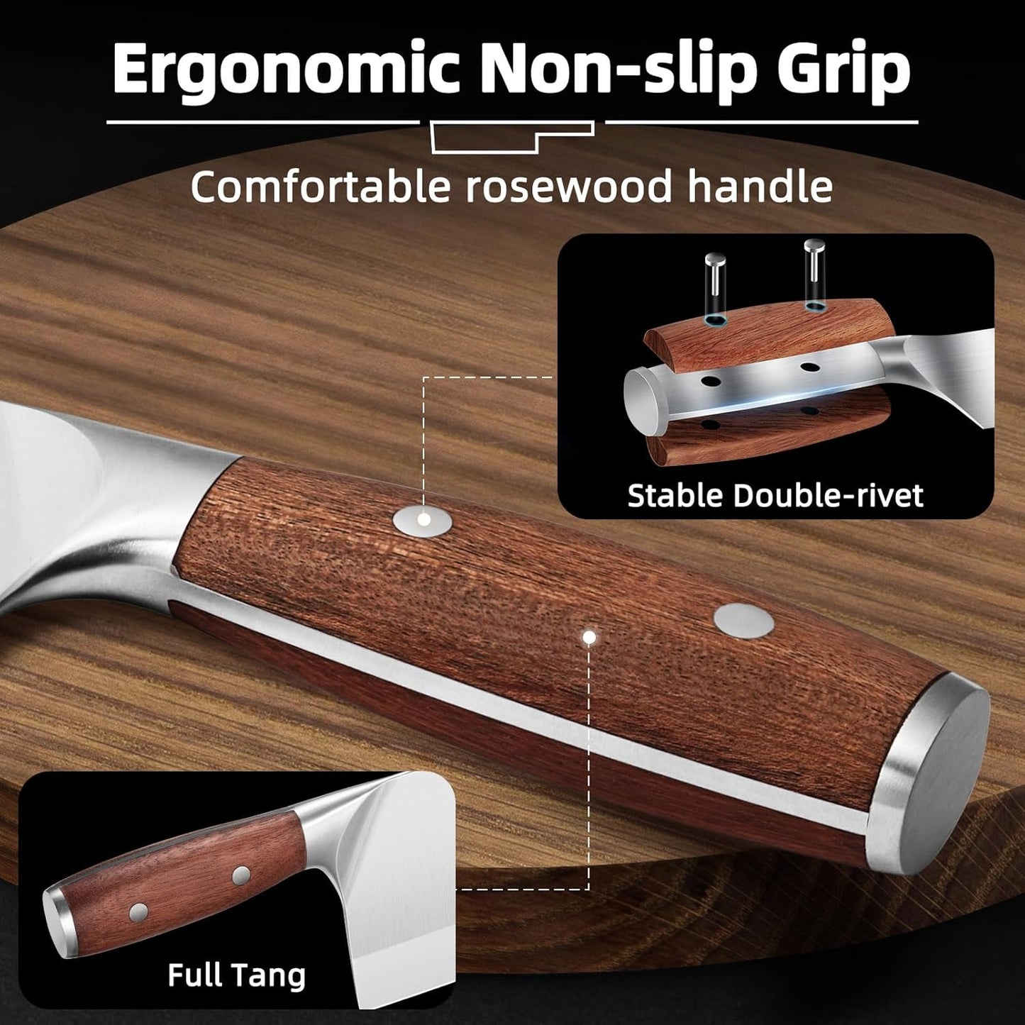 Chef Knife Chinese Cleaver Knife German Stainless Steel,Kitchen Chef Knife Ergonomic Comfortable Handle,Non-stick Razor-sharp Blade,Hundreds of Years of Craftmanship(7inch, Silver)