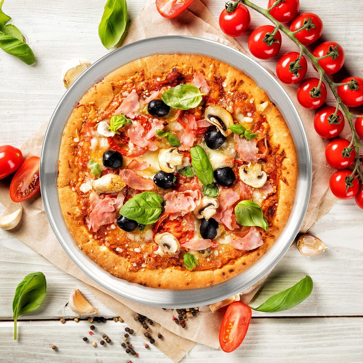 Reusable Brushed Metal Dinner Plates-Stainless Steel Round Plates,Dinner Plate Dish Heavy Duty Kitchenware Round Metal Plates | Dishwasher Safe |Use for BBQ Steak (8 Inch 5 Pack)