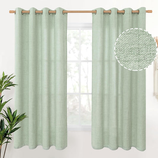 YoungsTex Sage Green Curtains 63 Inch Length 2 Panels for Living Room - Rustic Linen Drapes with Bronze Grommet Light Filtering for Bedroom Office Spring Decorative Country, 52 X 63 Inch