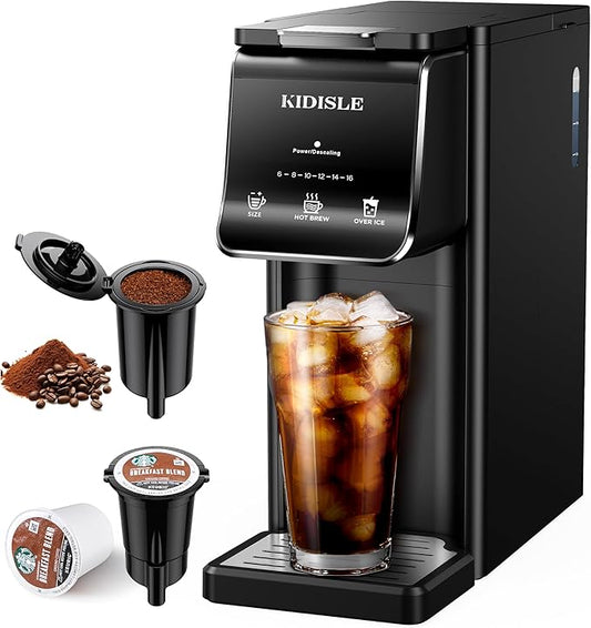 Hot & Iced Single Serve Coffee Maker, K Cup Pod Coffee Maker Compatible with Grounds, Reusable Filter, 6–16oz Brew Sizes, Large 40oz Water Tank, Easy to Use, Black