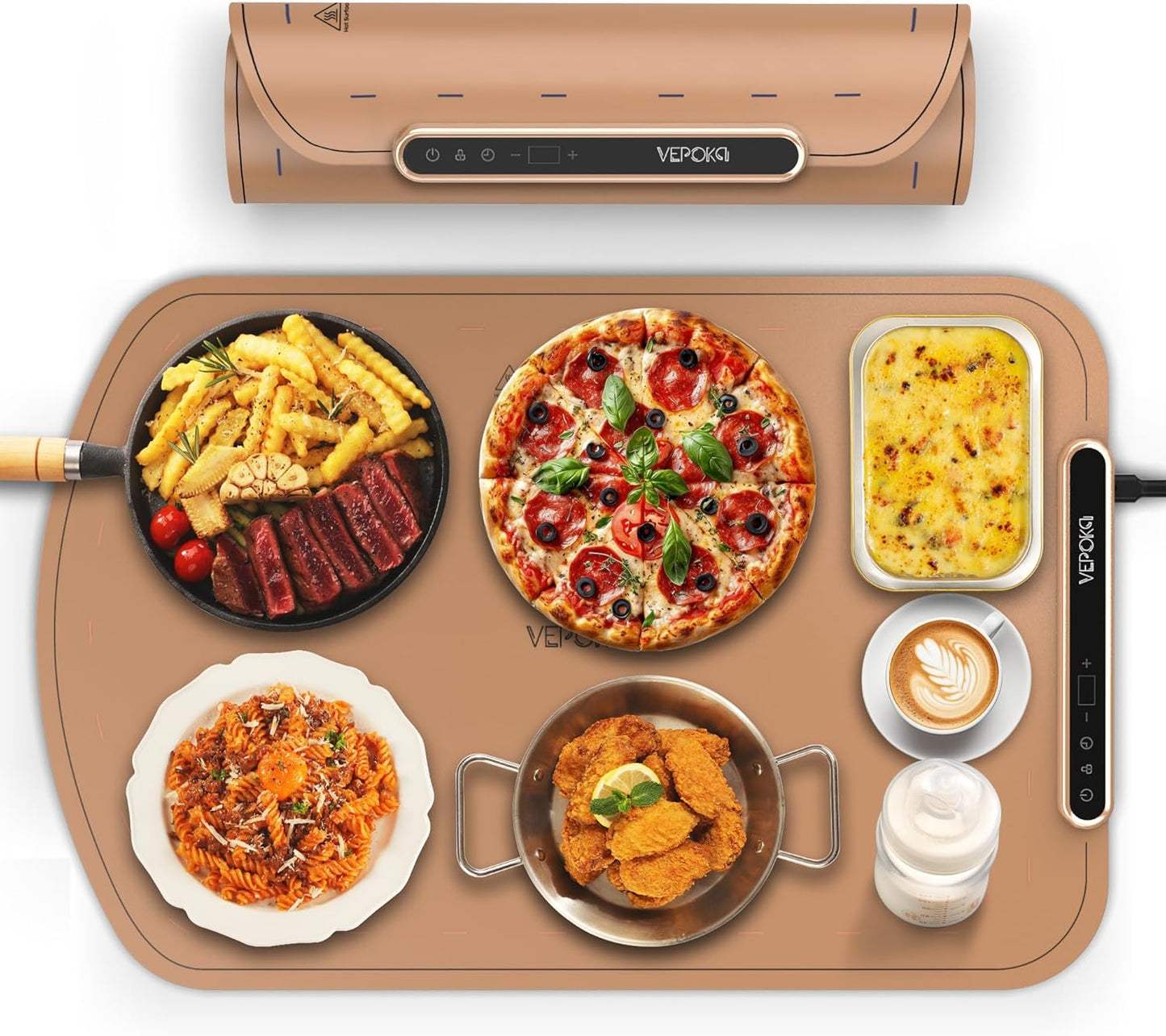 Warming Mat for Food, VEPOKA Food Warmer Mat for Countertop, Electric Warming Tray with 7 Temp Levels & Auto Shut-Off, Food Warmers for Parties, Ideal Gift for Kitchen & Buffet Use