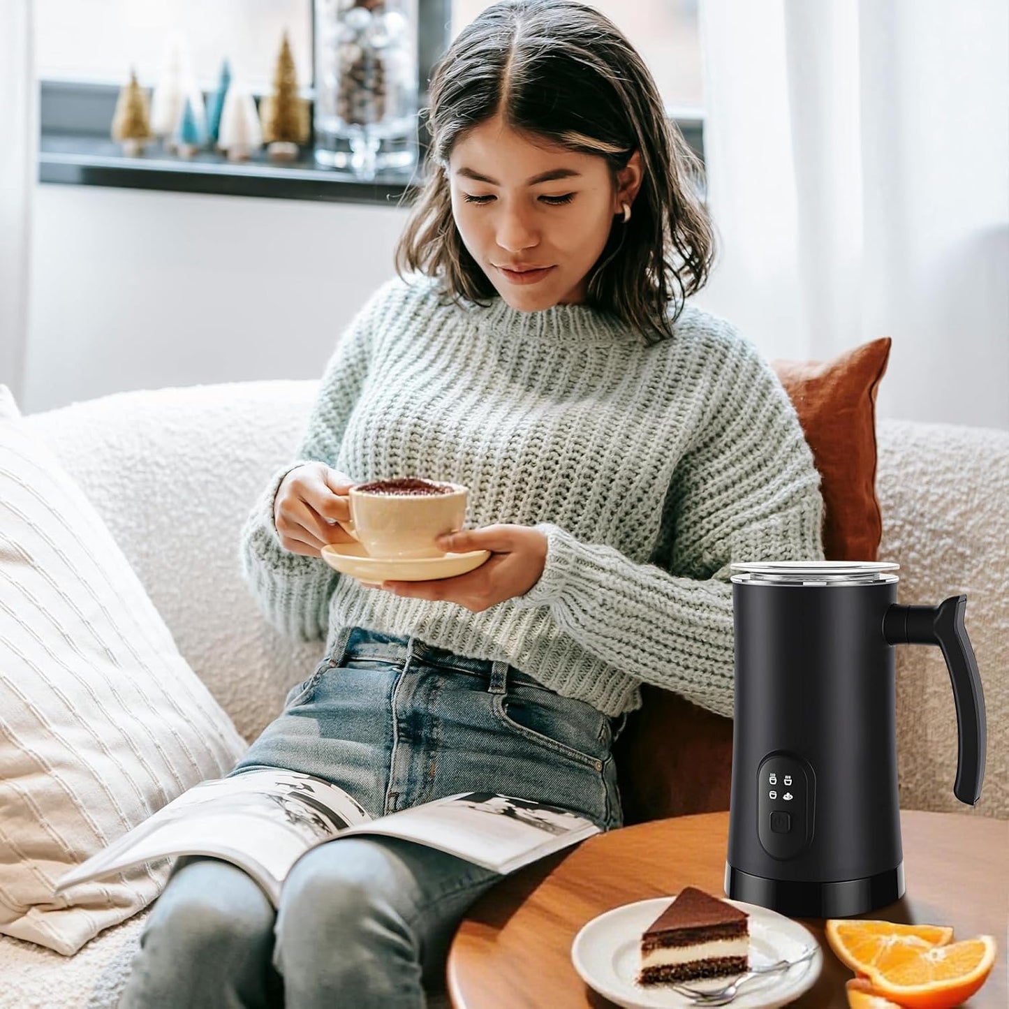 Milk Frother, 4-in-1 Electric Milk Steamer, 350ml/11.8oz Automatic Frother Machine for Coffee, Warm and Cold Foam, Temperature Control for Latte, Cappuccino, Hot Chocolate