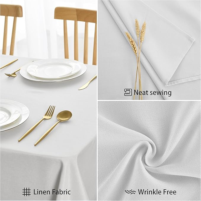 JIUZHEN Rectangle Table Cloth Faux Linen Farmhouse Tablecloth Wrinkle and Stain Resistant Decorative Fabric Table Cover for Kitchen, Dining Room, Parties and Camping, White, 60 x 84 Inch