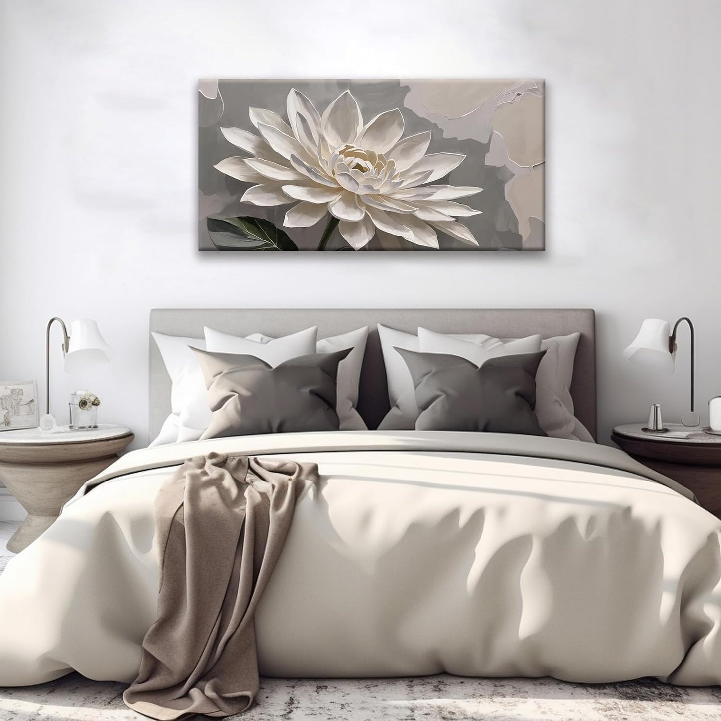 Canvas Art Wall Decor Modern Minimalist Wall Decor Flower Paintings White Flower Wall Art Prints Floral Wall Art Pictures For Bedroom Kitchen Office Artwork 20"×40"
