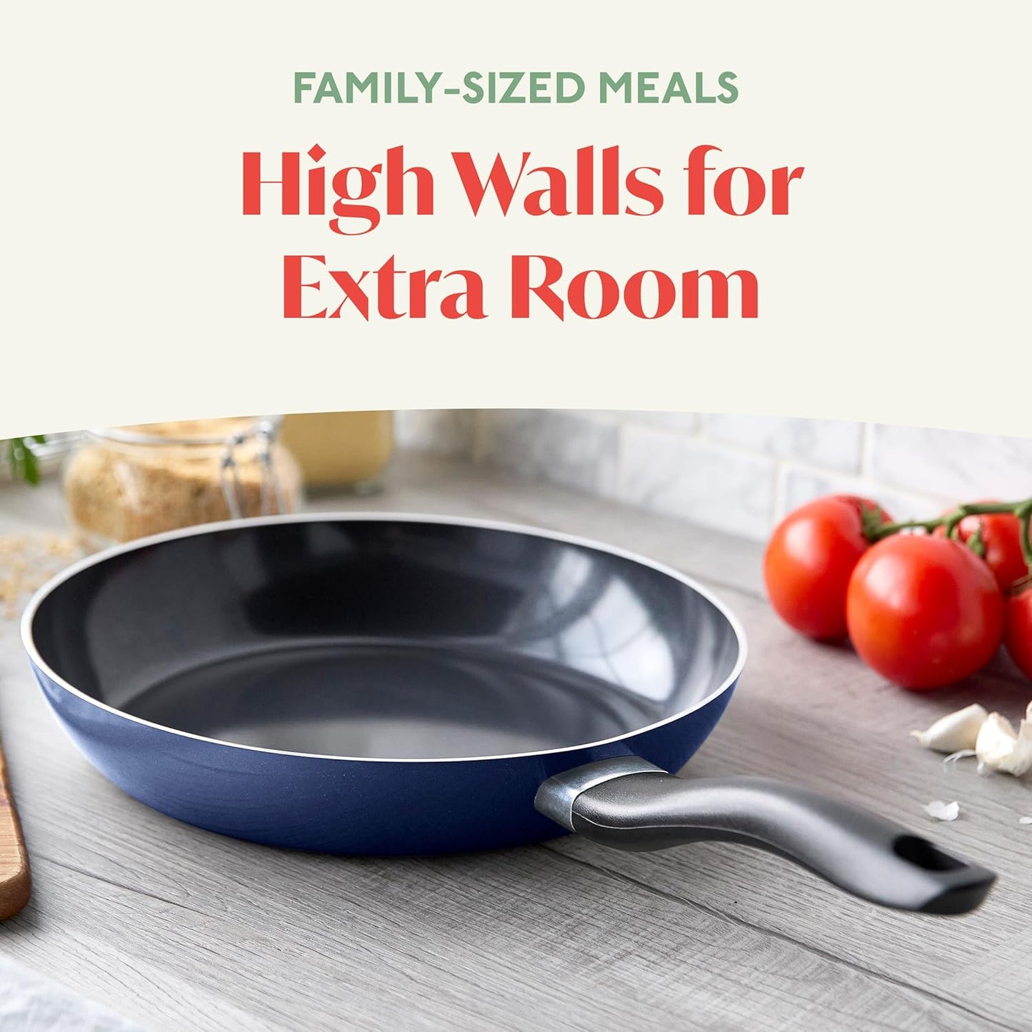 Deco 11” Nonstick Frying Pan Skillet, Made in Italy, Diamond Ceramic PFAS-Free, Dishwasher & Metal Utensil Safe, Durable Gloss Enamel Finish, Stay-Cool Handle, High Walls-Extra Room, Blue