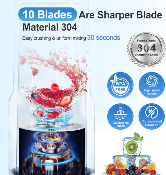 Kawu Portable Blender, 316 Stainless Steel Inner Cordless Personal Blenders Cup, Food Grade, 23Oz Electric Sports Blender Shakes and Smoothies, USB Rechargeable, BPA Free, Juice Mixer Gym, Home