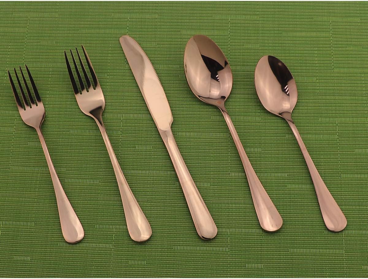 Gugrida 20-Piece Mirror Polished Rose Gold Reusable Utensils Vitalt Healthy & Eco-Friendly Stainless Steel Copper Flatware Tableware Dinnerware Set, Shiny Cutlery Knife Fork Spoon Set, Service for 4