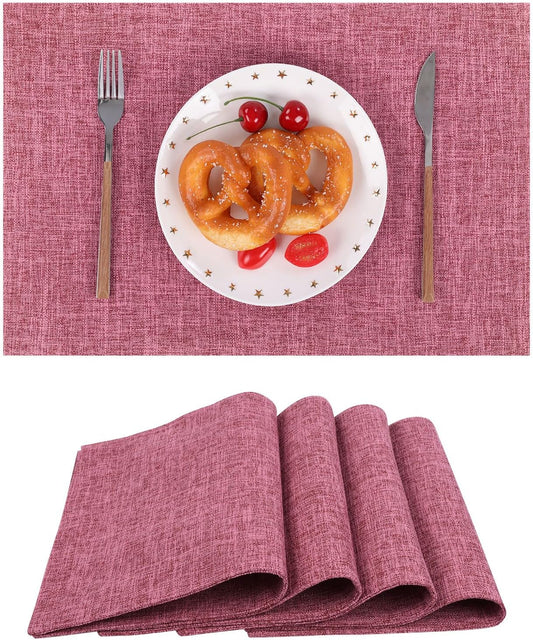 SHACOS Woven Fabric Placemats Set of 4 Heat Resistant Place Mats Non Slip Washable Double Layer Cloth Placemats Reversible Table Mats Kitchen Dining Table Decor (4, Hot Pink)