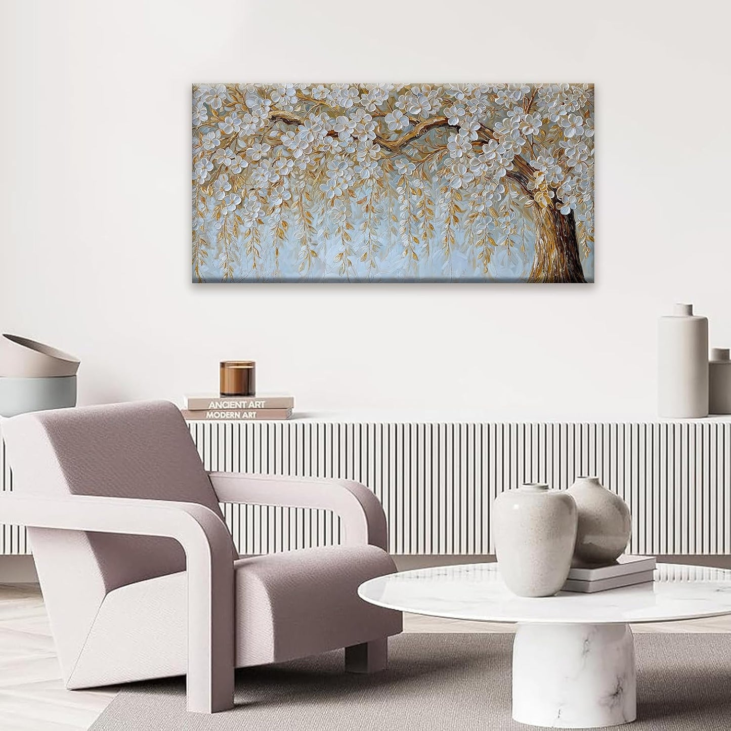 Suconvng Canvas Art Wall Decor Print Paintings Flower White Tree Wall Art Prints Decor Ready To Hang Picture For Bedroom Bathroom And Office Kitchen Home Artwork 20"×40"