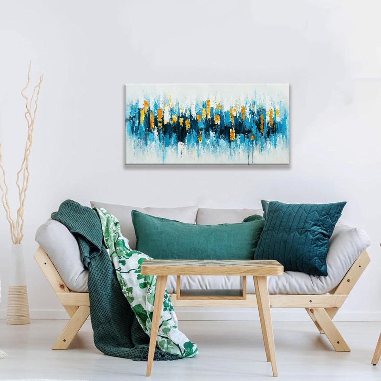 Blue And Gold Abstract Wall Art Painting Canvas Art Wall Decor 20x40 Inch Decorations Blue Wall Art Canvas Abstract Art Picture For Bedroom Kitchen Office Home Decor