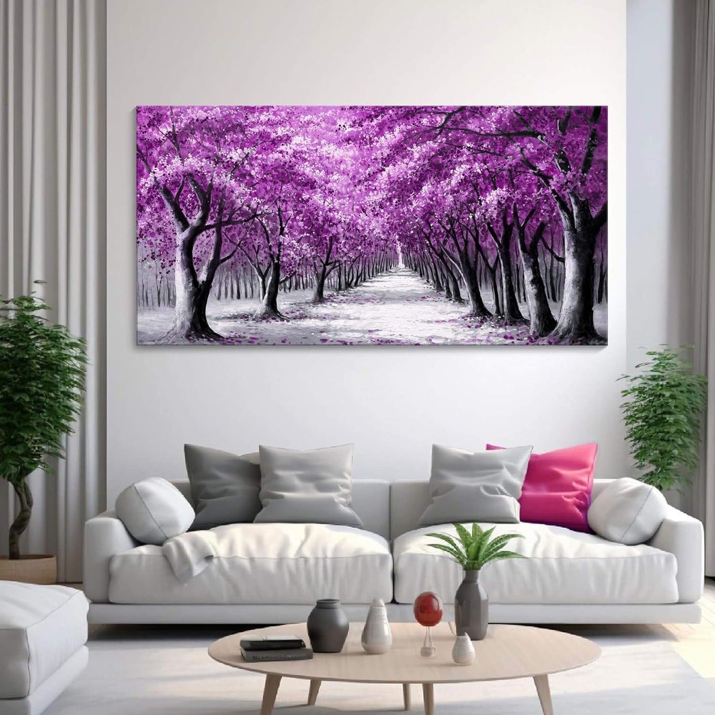 purple forest Wall Art Canvas tree Picture Painting Modern black and purple Artwork Framed for Living Room Bedroom Dinning Room Home Office Wall Decor 29x58