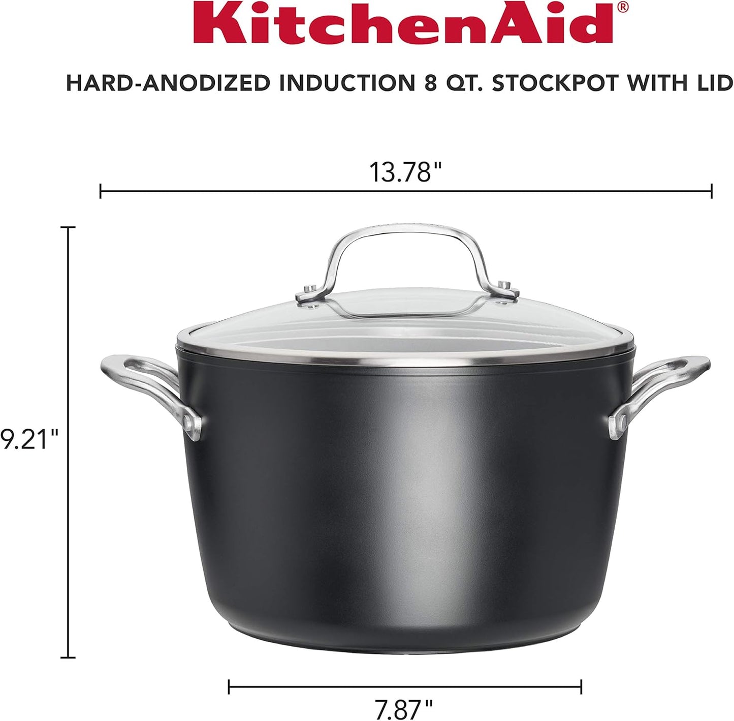 KitchenAid Hard Anodized Induction Nonstick Stock Pot/Stockpot with Lid, 8 Quart, Matte Black