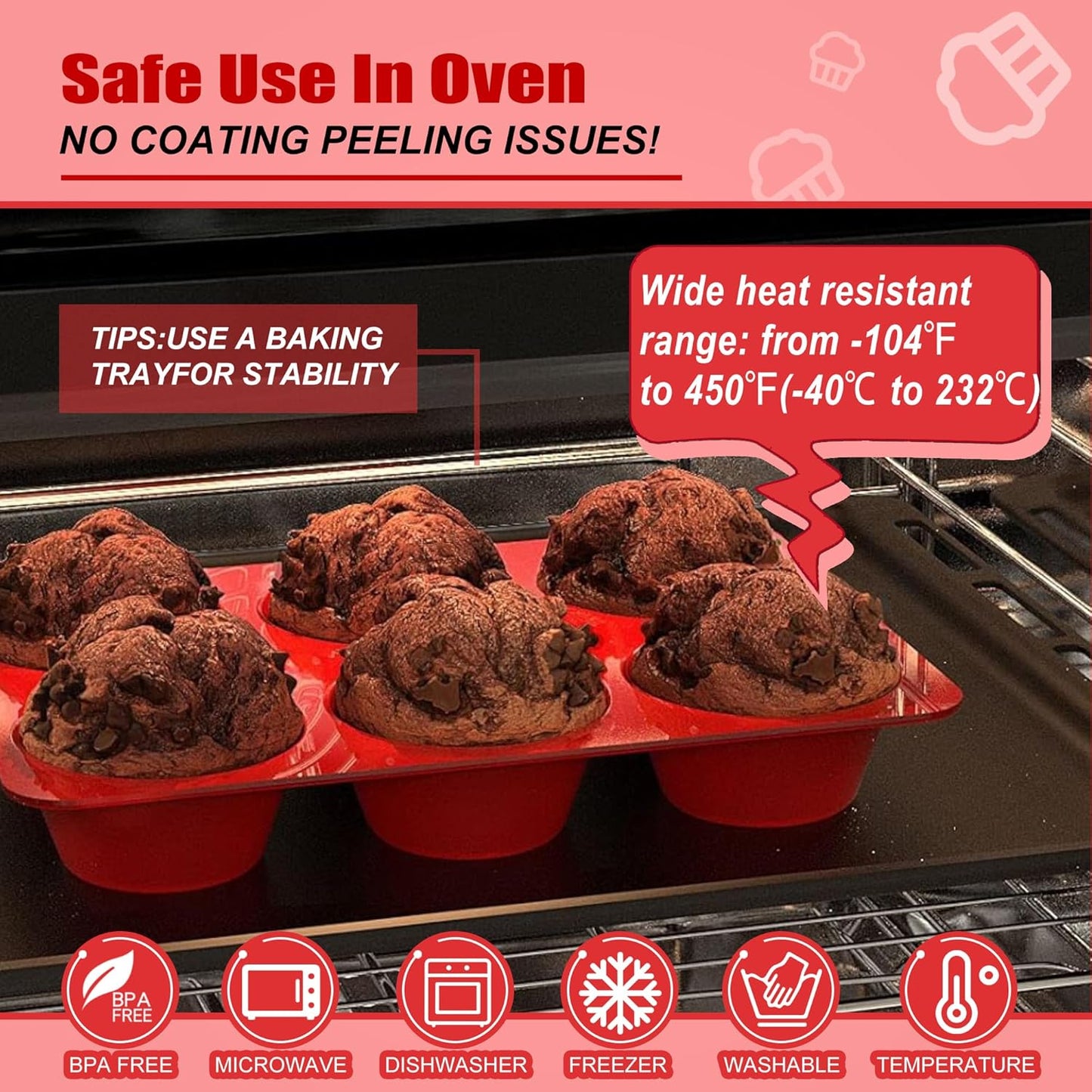 6 Cups Jumbo Muffin Pan,Silicone Cupcake Pan for Baking Food Grade Silicone Non Stick - Upgraded Thickened