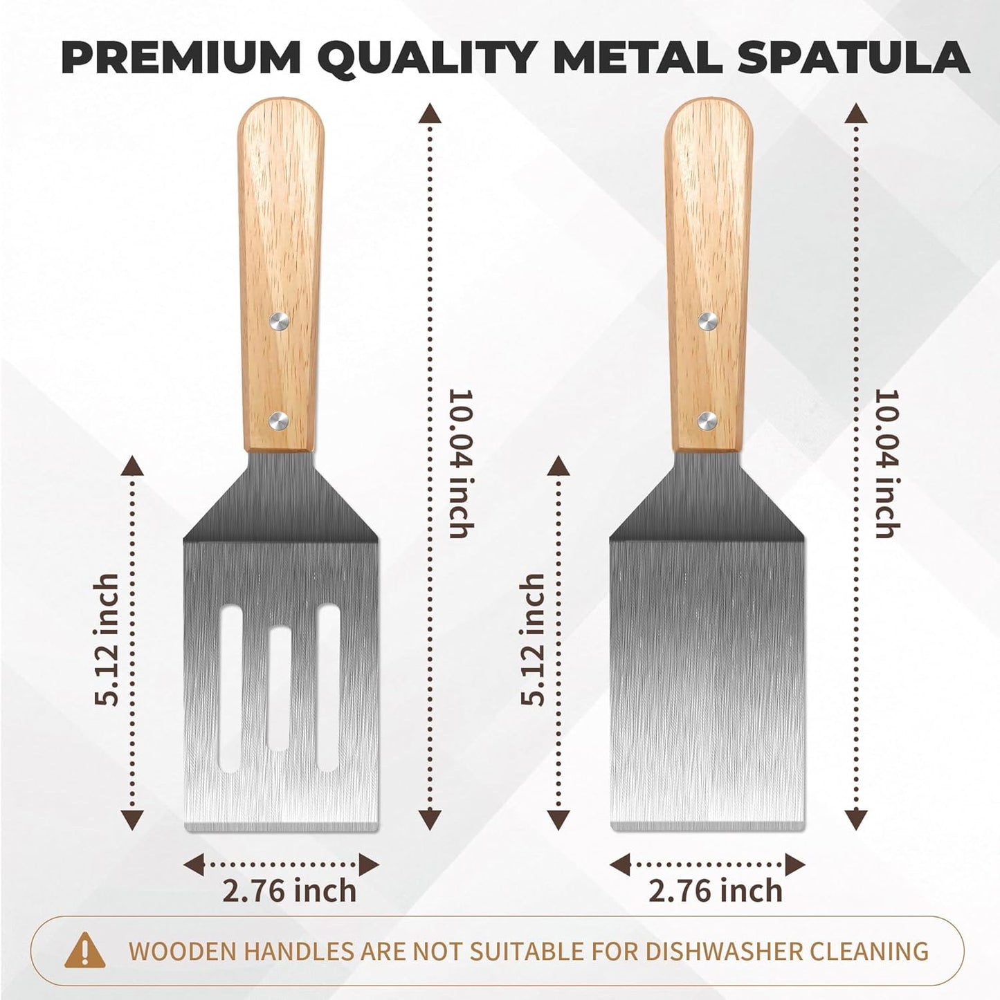 Stainless Steel Spatula Set, 2 Pieces Metal Spatula for Cast Iron Skillet, Metal Spatulas for Kitchen Use with Wooden Handle, Ideal for Frying Steak, Pancake, Cookie, Burger, Brownie or Desserts