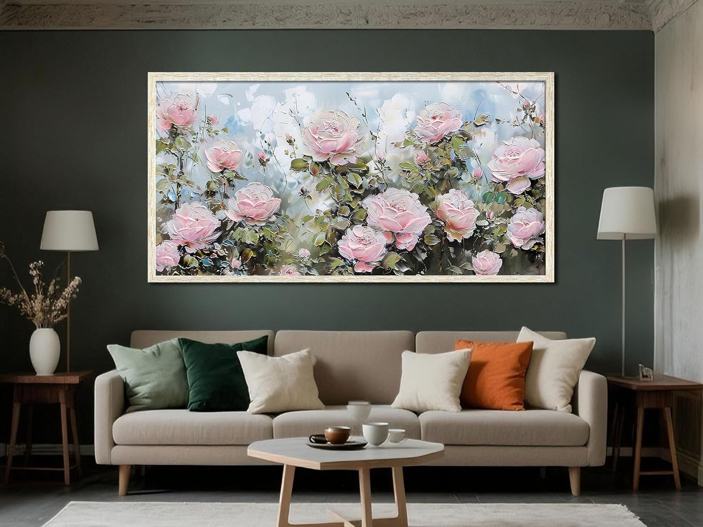 Ardemy Rose Canvas Wall Art for Living Room Floral Framed Pictures Wall Decor Extra Large Paintings Flower Textured Bedroom Artwork Dining Room Home Office Kitchen,58"x29"