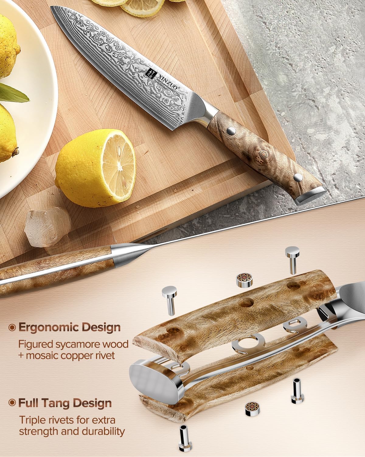 XINZUO 5.2-inch Damascus Steel Petty Knife,67-layer Steel,Perfect for Cutting Fruit and Vegetables Peeling Multipurpose Kitchen Knife with Figured Sycamore Handle