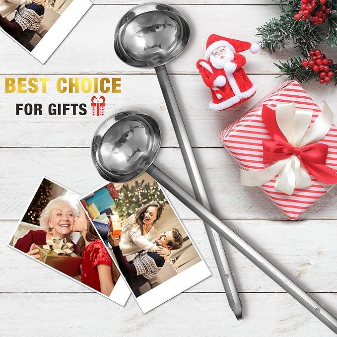 meekoo 3 Pieces Stainless Steel Ladle Soup Handle Ladle with Pouring Rim for Kitchen Cooking Soup Sauce(10 oz)