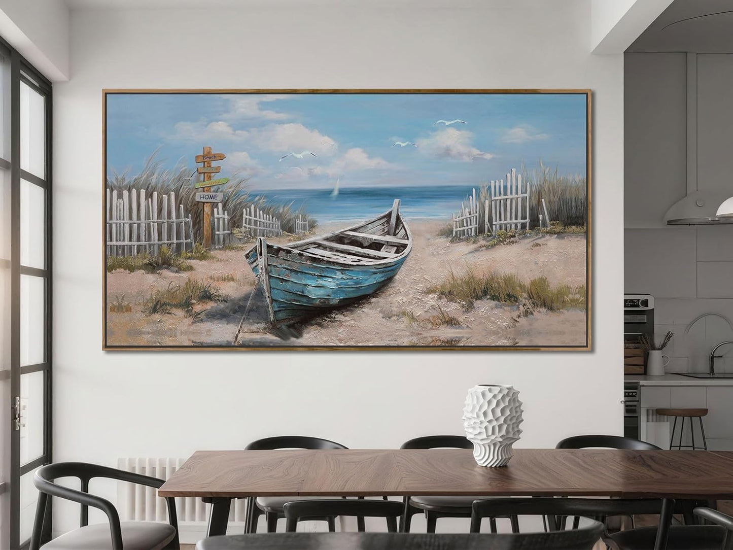 Ardemy Framed Canvas Wall Art Extra Large Boat Bedroom Pictures Wall Decor Living Room, Beach Seascape Paintings Wall Decor Textured Artwork for Kitchen Dining Room Home Office, 58"x29"
