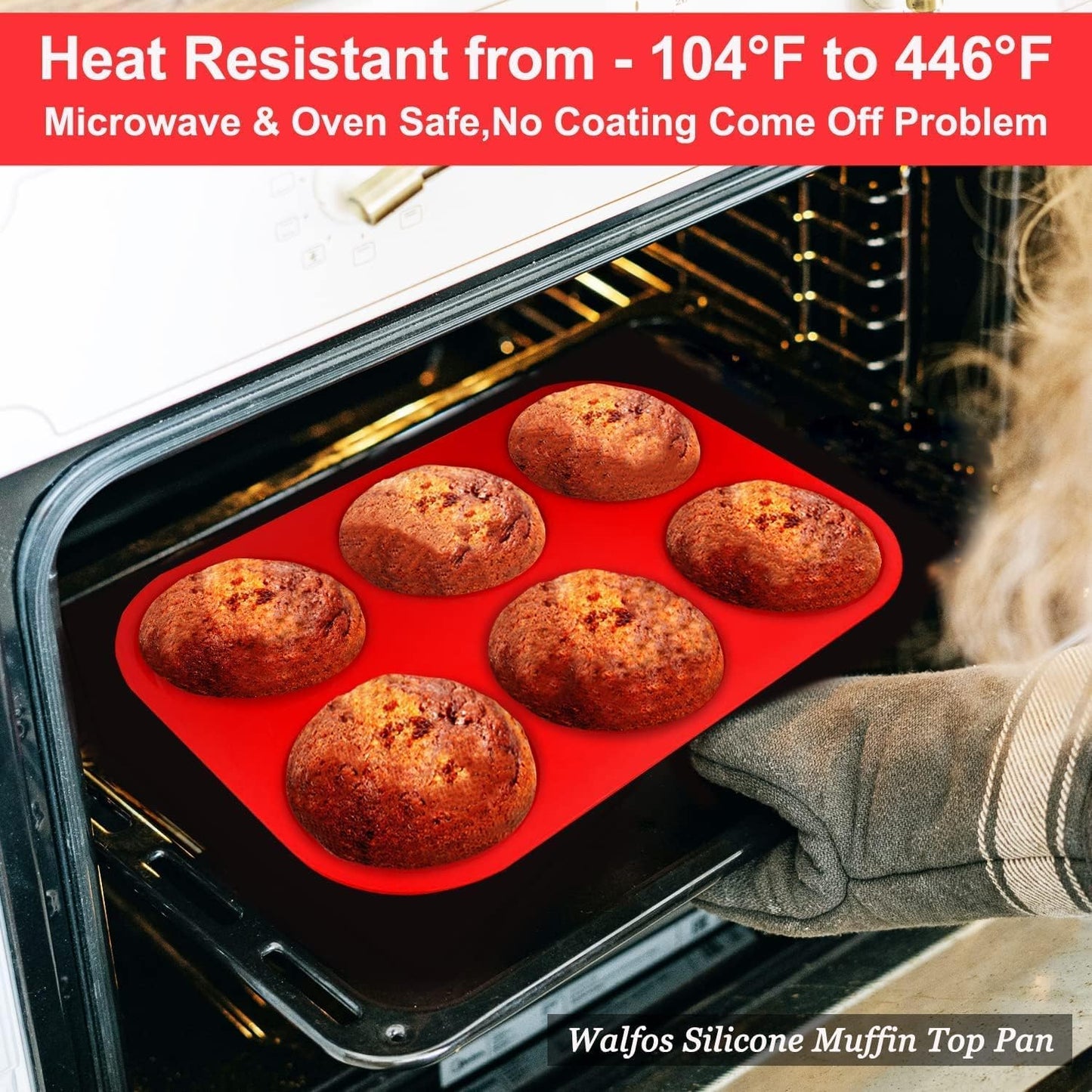 Walfos Silicone Muffin Top Pans for Baking 4inch Jumbo Size, Perfect Results Premium Non-Stick Bakeware Egg Baking Pan, Great for Eggs, Hamburger Bun, Muffin Top and More, Food Grade & BPA Free, 1pc