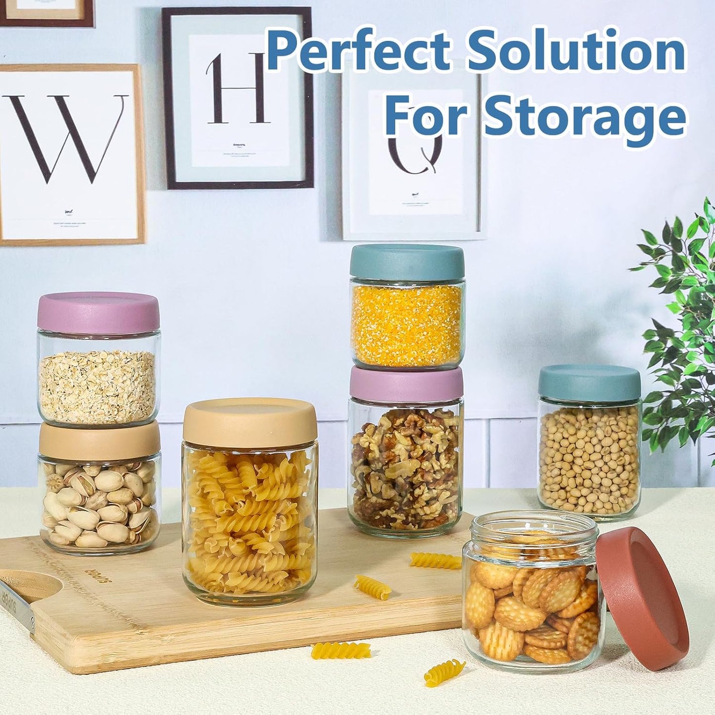 KEYWING 8 Pack Overnight Oats Containers With Lids, 16oz +10oz Wide Mouth Mason Jars with Airtight Lids, Meal Prep Containers Food Storage Glass Jars in Bulk for Snack Yogurt Parfait Spice Sugar