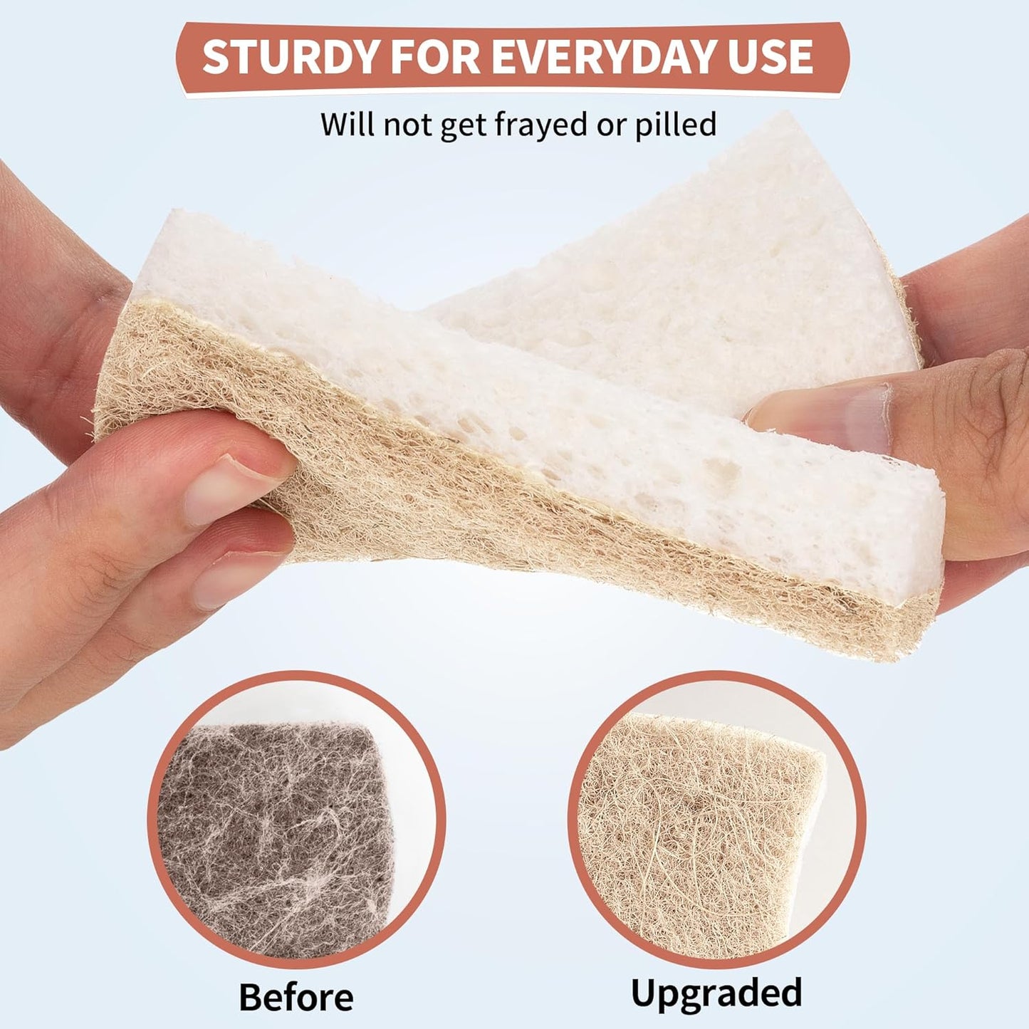 HOMERHYME Natural Dish Sponge 48 Pack, Non-Scratch Scrub Sponge, Eco Multipurpose Kitchen Sisal Fiber Cellulose Sponge, Odor-Less Dual-Sided for Dish Washing & Household Cleaning