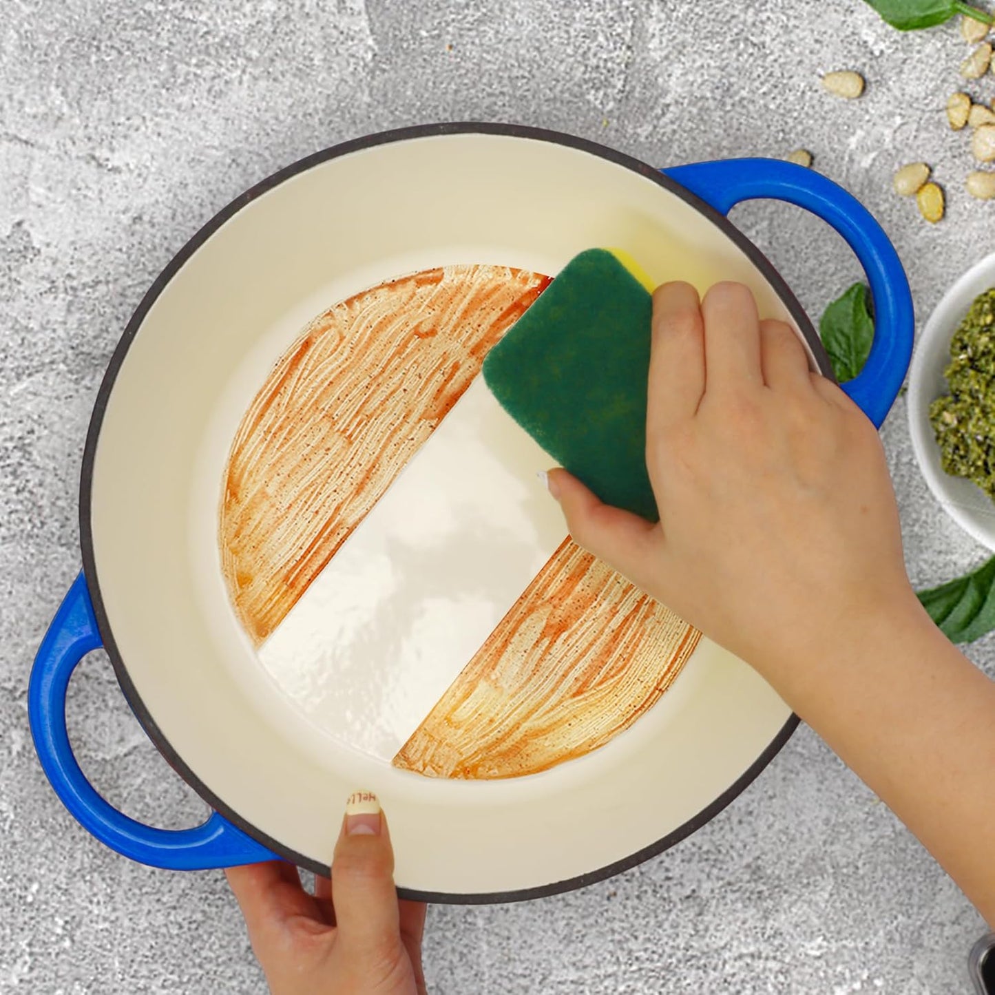 5 Quart Enameled Cast Iron Dutch Oven Pot with Lid, Dual Handle for Bread Baking, Heavy-Duty Cookware for Braising, Stews, Roasting (Blue)