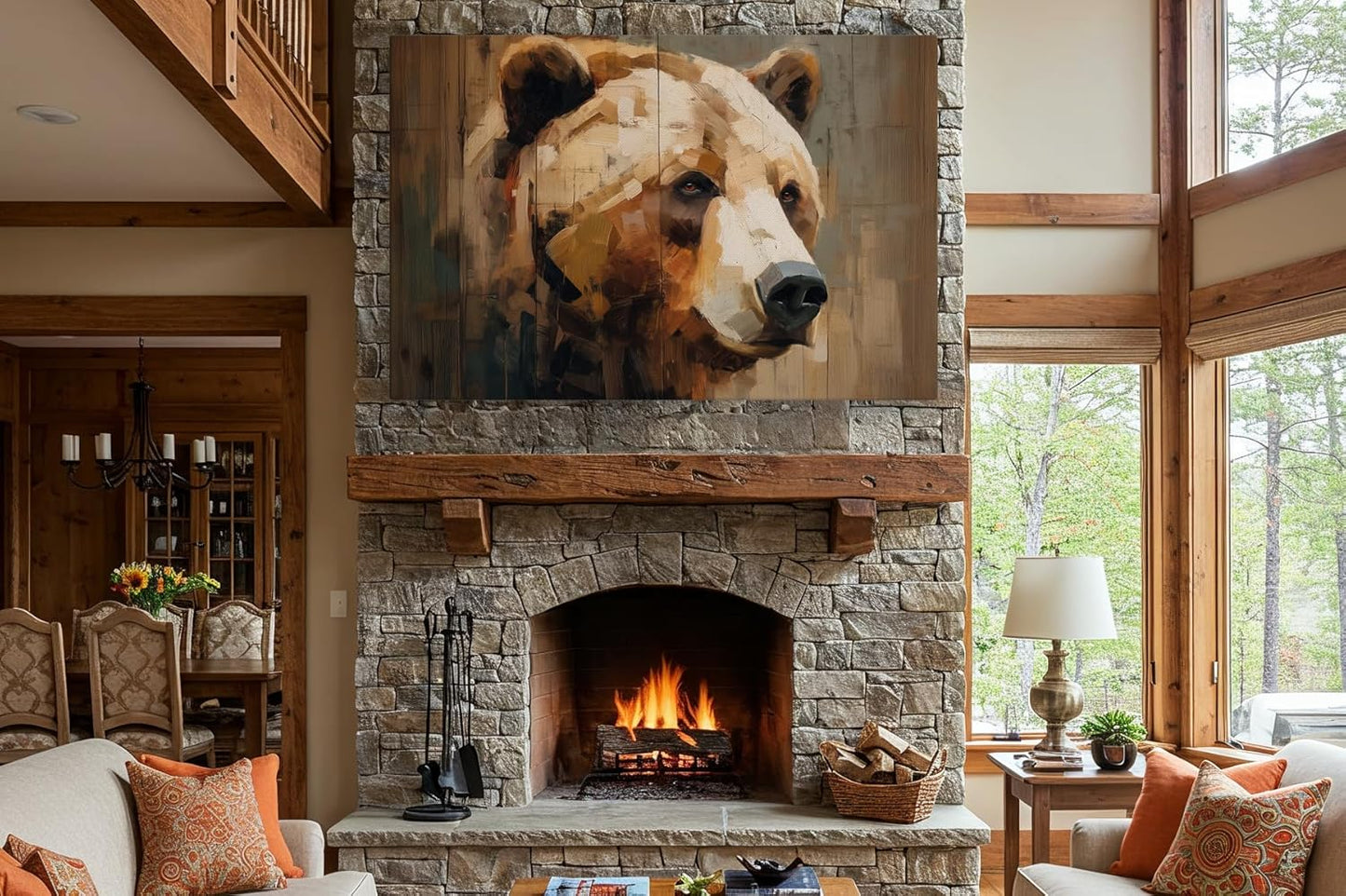 Wildlife Canvas Prints - Wild Animals Home Decor - Medium, Large, and Extra Large Wall Art for Living Room, Bathroom, Kitchen (Brushstroke Bear, 20L" x 30W")