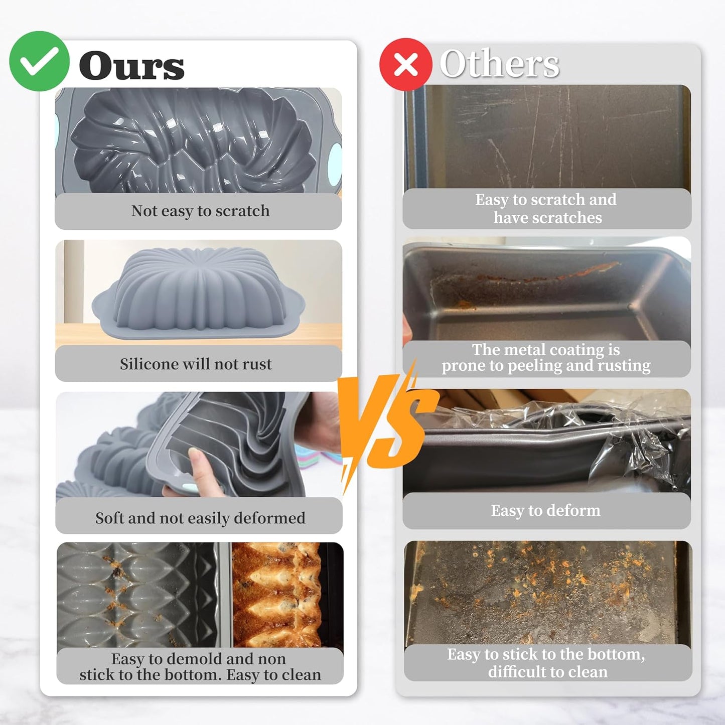 4 Piece Silicone Loaf Pan for Baking Bread, Non-Stick Kitchen Oven Bread Pan, Perfect for Banana Bread, Sandwich Bread, Pound Cake and Meatloaf, 4 Cups, Grey