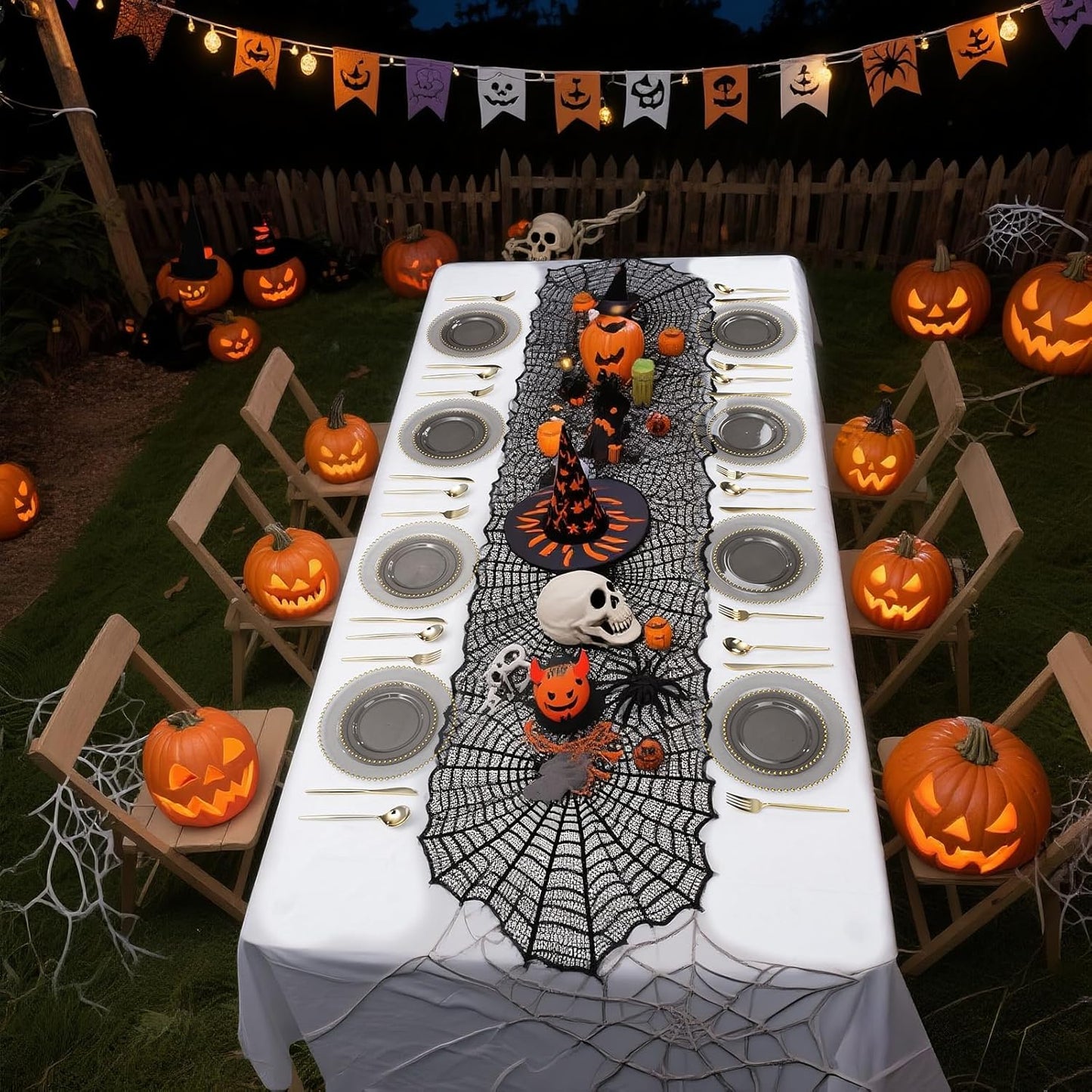 EI 60pcs Black and Gold Plastic Plates Clear with Black Disposable Plates Heavy Duty Gold Plastic Dinnerware Set For 30 Guests Perfect Wedding,Party,Birthday,Anniversary,Halloween