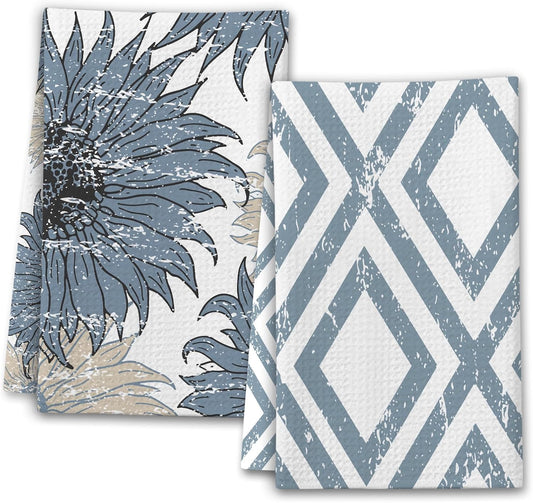 Chinoiserie Floral Kitchen Towels, Blue and White House Hand Towel Set of 2, Vintage Gifts for Home Bathroom Holiday Decor - A07