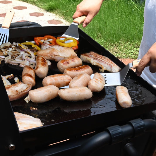 3-Piece Griddle Spatula Set for Flat Top Grill – Stainless Steel Turner Kit with Wooden Handles, Heavy Duty BBQ Accessories for Teppanyaki, Outdoor Cooking & Smash Burgers