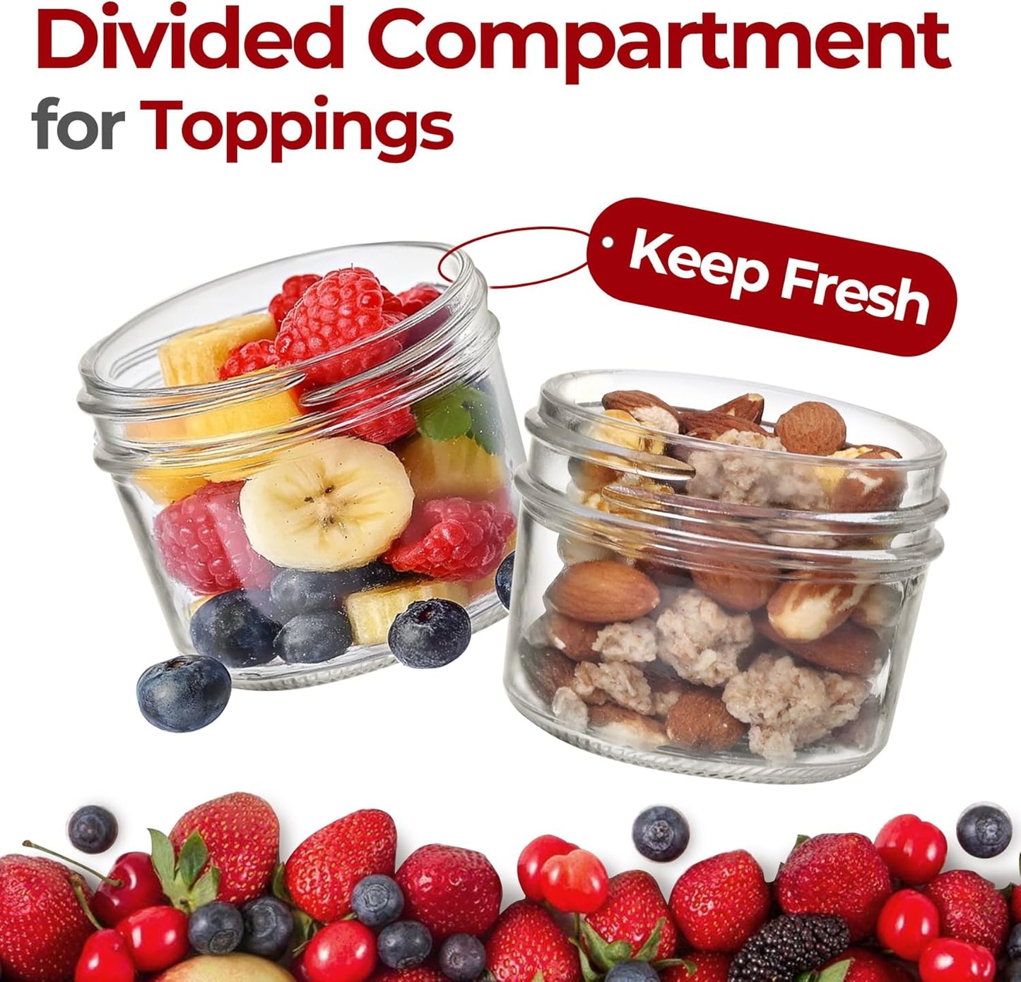2 Pack 16 OZ Overnight Oats Containers with Lids, Dual-Layer Glass Meal Prep with Dry and Wet Separation, Airtight Food Jars for Oatmeal Yogurt Parfait Cups Cereal Nut Fruit (Mixed color 1)