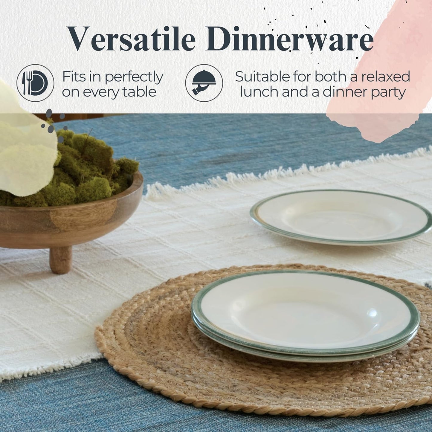 Portmeirion Potter's Brushstroke Dinner Plate (Set of 4) - 8" Earthenware Plates with Classic Brushstroke Rim - Microwave, Dishwasher, Freezer, Oven Safe - Ideal Modern Dinnerware Set (Green)
