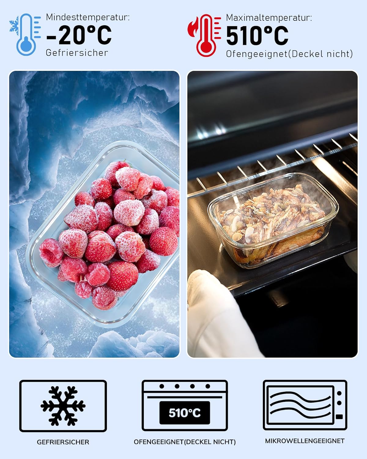 5-Pack Borosilicate Glass Containers with Tempered Lids, 35.2oz/4.4 Cup Airtight Meal Prep Set, Microwave/Freezer Safe (Pink)