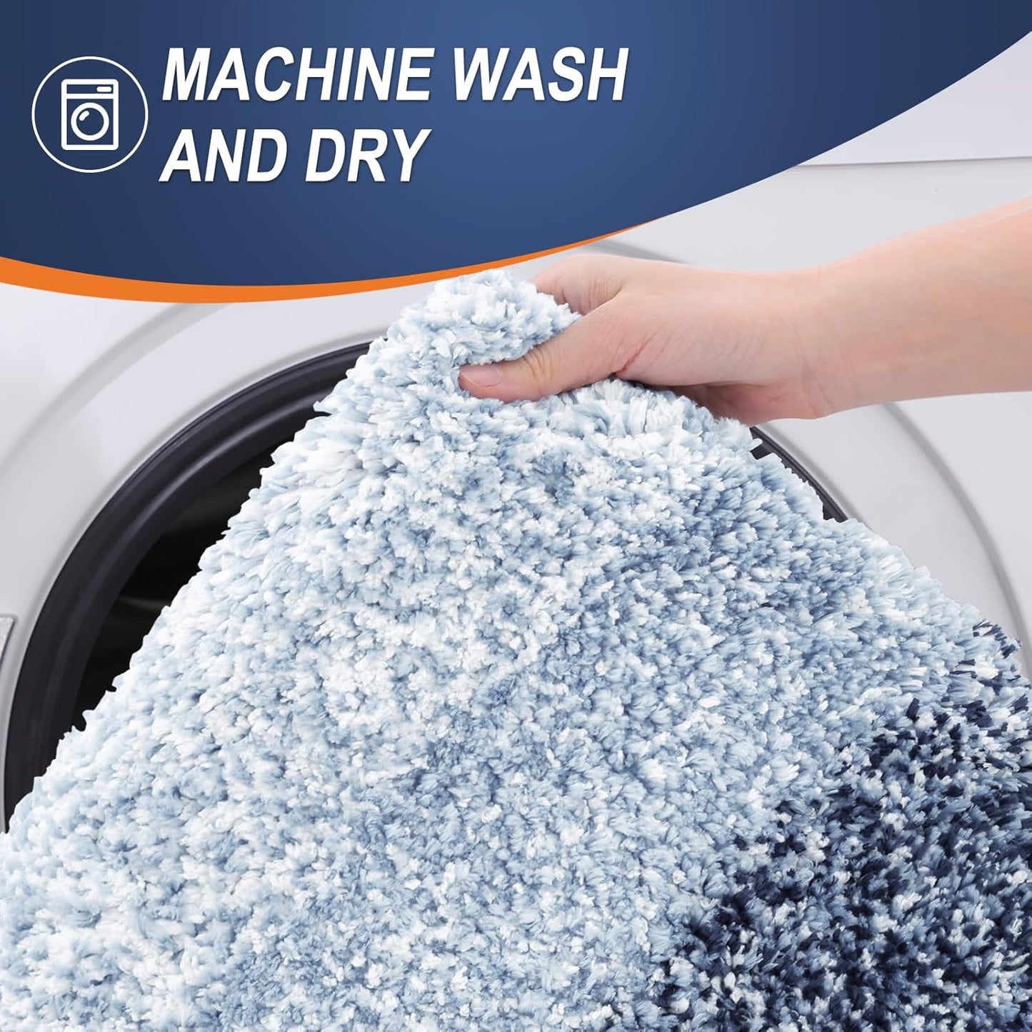 OLANLY Bathroom Rug Set 2 Piece, Soft Absorbent Microfiber Bath Rug Set, Non-Slip, Machine Wash Dry, Plush Shaggy Bath Mats for Bathroom (30"x20"+24"x16", Dark Blue)